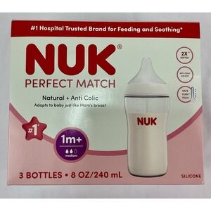 NUK Perfect Match Baby Bottle -‎ Medium Flow - 8oz/ 3 Pk Anti Colic Air Vent